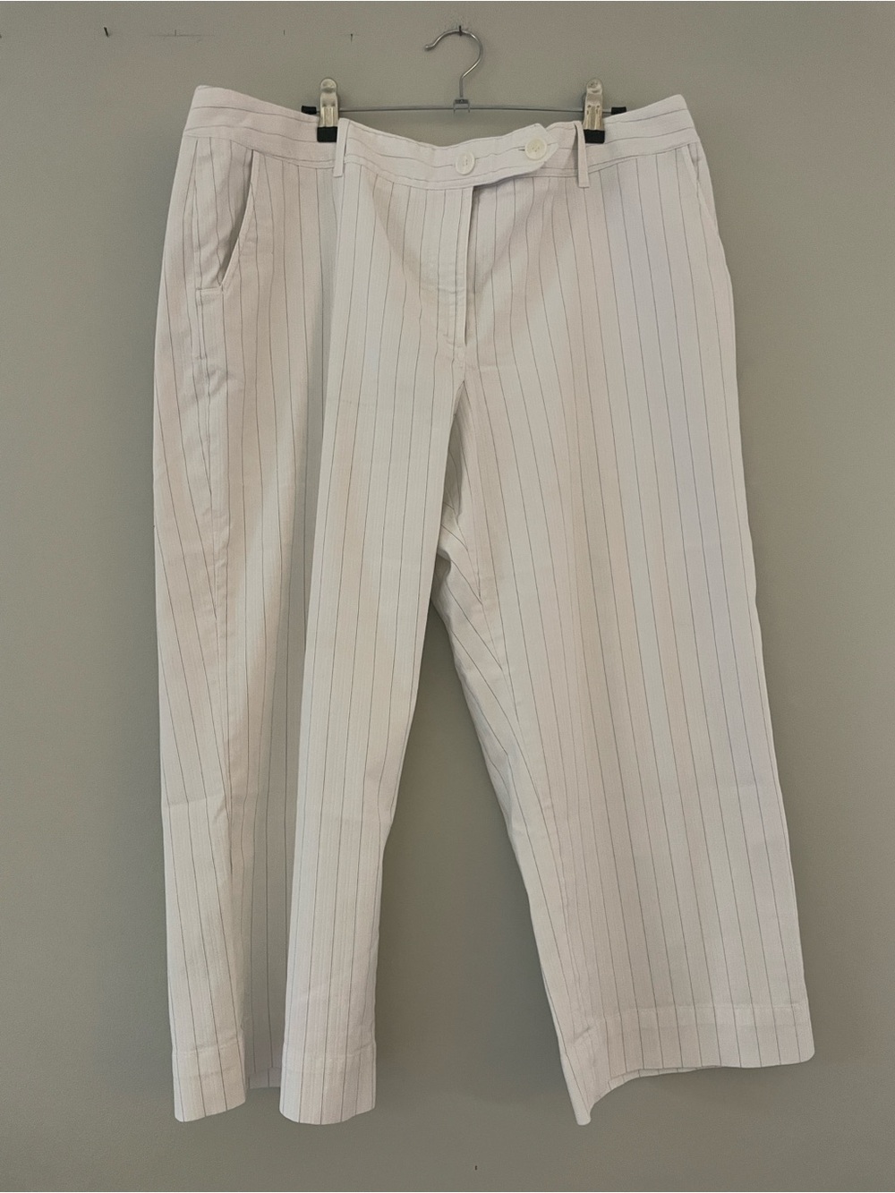 Worthington White Pinstripe Stretch Trousers Size 18 Excellent Condition